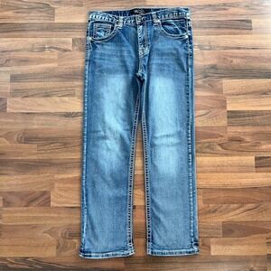 TRUE LUCK Mens Jeans 32 x 32 Straight Leg Medium Wash Contrast Thread